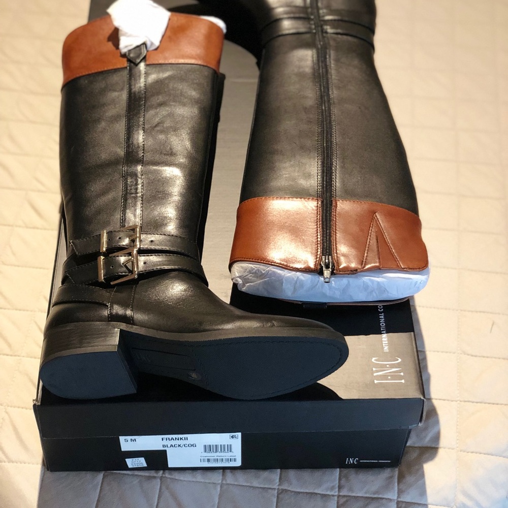 INC Frankii Riding Boots (Color: Black/Cognac 5M)